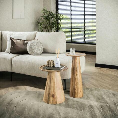 Bout de canapé en bois acacia – pied conique (lot de 2) MELBOURNE (1/4)