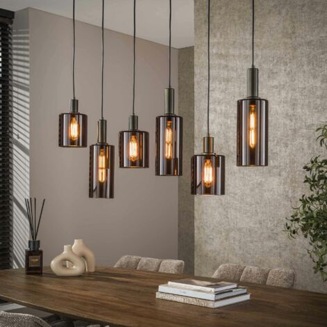 Suspension vintage en verre – 6 abat–jour bruns NOVA (1/5)