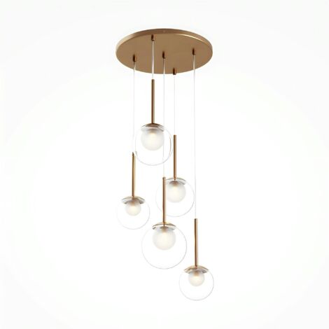 Suspension moderne verre & or - 5 globes en grappe DELTONA (1/4)