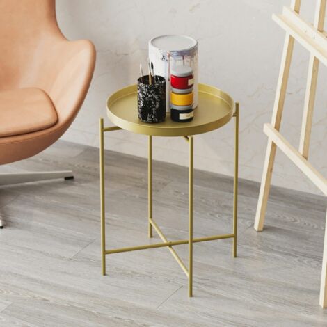Petite table d'appoint dorée - structure ronde, métal SFAX (1/5)
