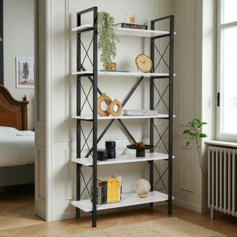 Bibliothèque étagère noire, 5 plateaux blancs JENA (1/5)