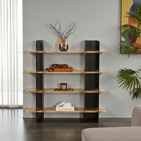 Bibliothèque étagère moderne 4 plateaux - niches noires JENA (1/4)
