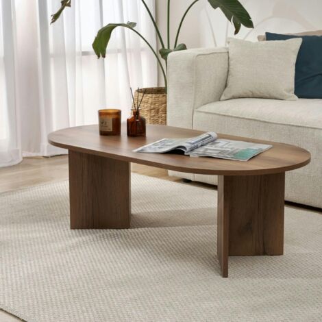 Pier Import – Table basse ovale en MDF mélaminé effet noyer foncé – Pieds en V – Dimensions 119x60x40 cm – Résistante aux rayures