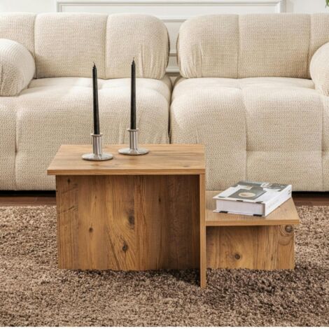 Table basse moderne effet bois naturel - 2 niveaux MARFA (1/5)