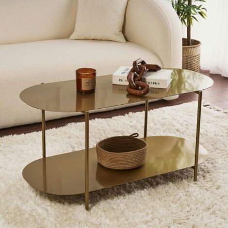 Table basse double plateau dorée - forme ovale SFAX (1/5)