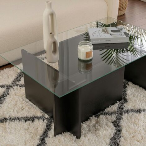 Table basse verre déstructurée – effet bois noir, H. 40 cm SALTA (1/5)