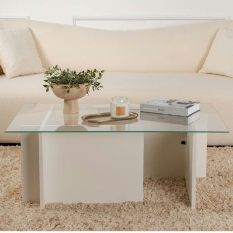 Table basse verre déstructurée – effet bois blanc, H.40 cm SALTA (1/5)