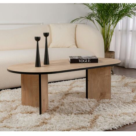 Table basse ovale effet bois & fini noir - pieds en V MARFA (1/5)