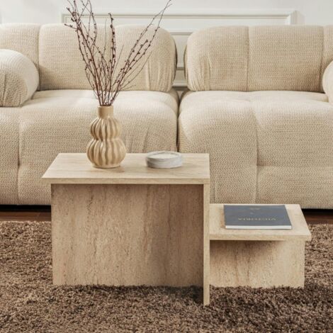Table basse moderne effet travertin - 2 niveaux MARFA (1/5)