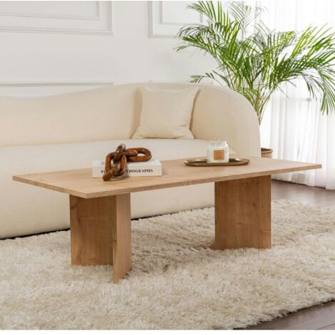 Table basse moderne effet chêne clair - pieds en V MARFA (1/5)