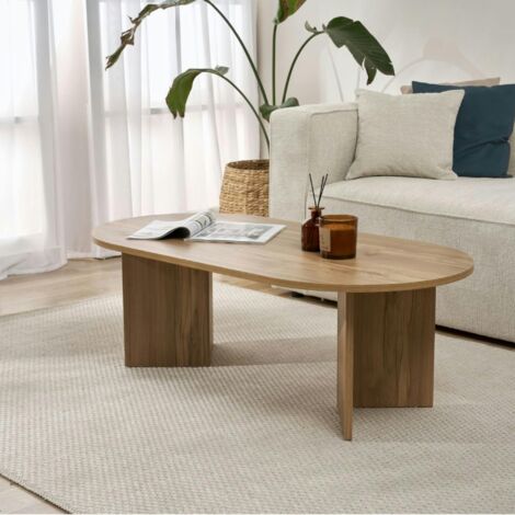 Table basse ovale effet chêne huilé - pieds en V MARFA (1/5)