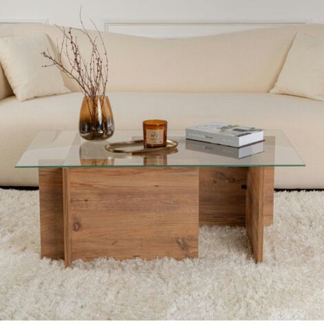 Table basse verre déstructurée – effet bois, H. 40 cm SALTA (1/5)