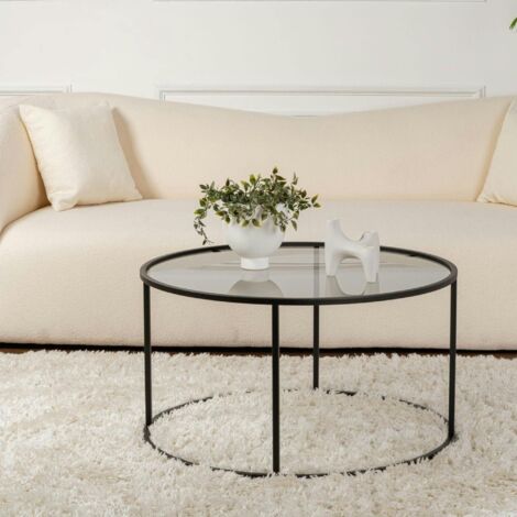 Table basse ronde en verre – cadre noir ⌀80 cm TULUM (1/5)