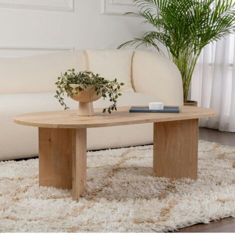 Table basse ovale effet chêne clair - pieds en V MARFA (1/5)