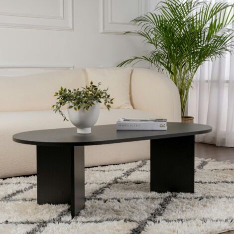 Table basse ovale noire effet bois - pieds en V MARFA (1/5)