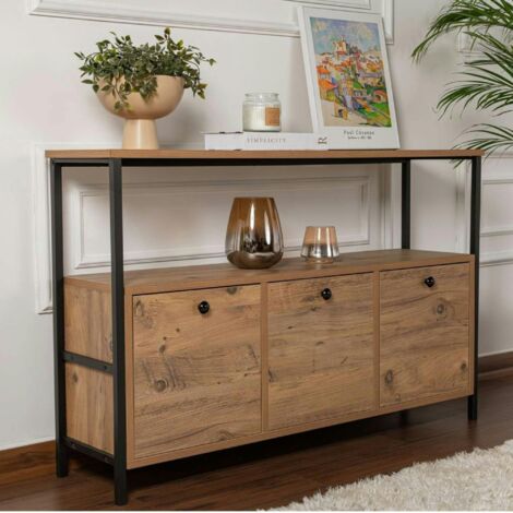 Pier Import – Console d'entrée avec rangement 3 niches – Bois MDF mélaminé aspect bois – Dimensions 120x30x77 cm – Meuble à monter