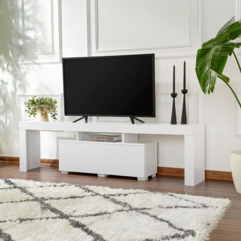 Banc TV moderne blanc avec rangement - effet laque MARFA (1/5)