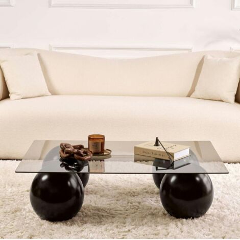 Table basse verre gris rectangulaire - 4 pieds noirs KOCHI (1/5)