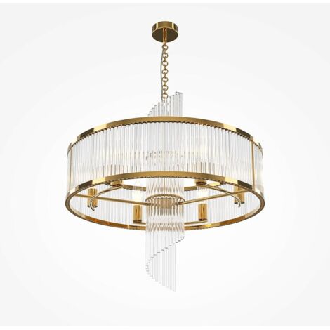 Suspension Art Déco – structure dorée et cascade verre ELMA (1/5)