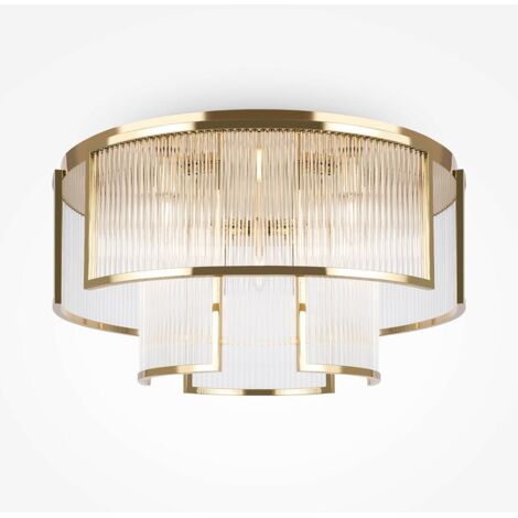 Plafonnier Art Déco verre cannelé – structure dorée ⌀65 cm ELMA (1/5)