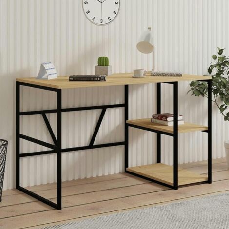 Bureau noir avec rangement - finition effet chêne JENA (1/5)
