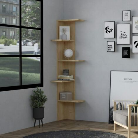 Étagère d'angle design effet bois clair MARFA (1/4)