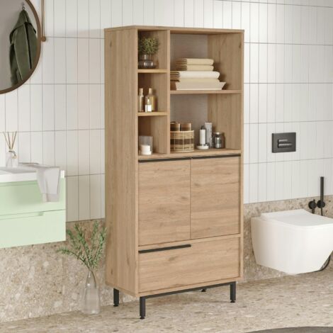 Meuble salle de bains moderne effet bois - 3 portes JENA (1/5)