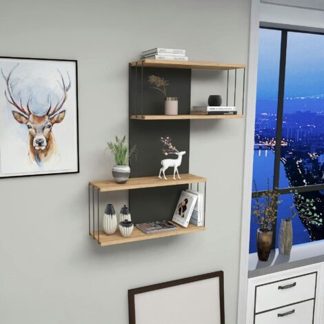 Etagère murale moderne effet bois & gris - 2 niches JENA (1/5)