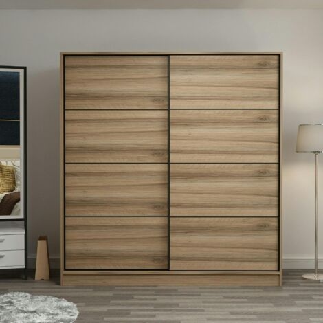 Armoire double penderie portes coulissantes, effet bois BYRON (1/5)
