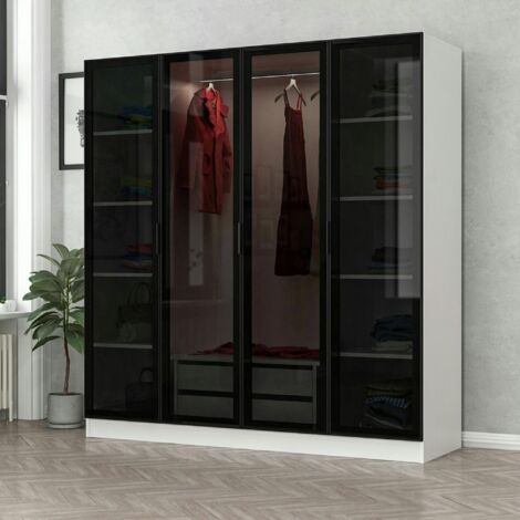 Armoire penderie blanche 4 portes vitrées H 190 cm BYRON (1/5)