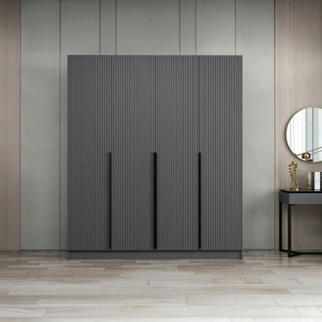 Armoire penderie design gris rainuré H 210 cm BYRON (1/5)