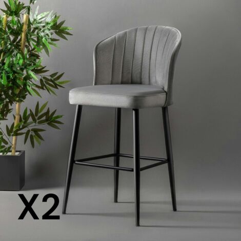 Tabouret de bar en velours gris 65 cm (lot de 2) ROSARIO (1/5)
