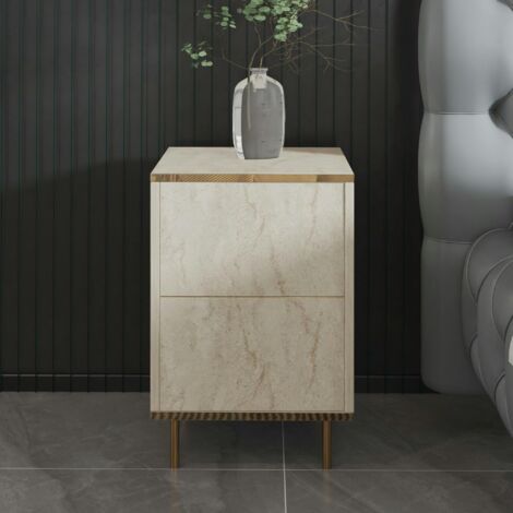 Table de nuit moderne chic effet travertin, 1 porte BYRON (1/5)