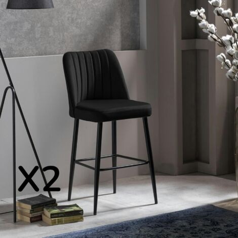 Tabouret de bar confort en velours noir (lot de 2) ROSARIO (1/4)