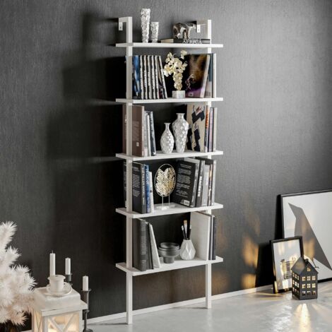 Étagère murale moderne blanche 5 plateaux H. 174 cm JENA (1/4)