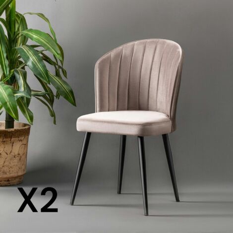 Chaise en velours beige - dossier enveloppant ROSARIO (Lot de 2) (1/5)