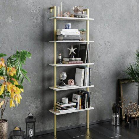 Étagère murale blanche effet marbre 5 plateaux H. 174 cm JENA (1/5)