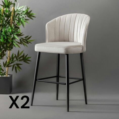 Tabouret de bar en velours écru 65 cm (lot de 2) ROSARIO (1/5)