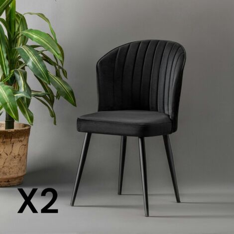 Chaise en velours noir - dossier enveloppant ROSARIO (Lot de 2) (1/5)