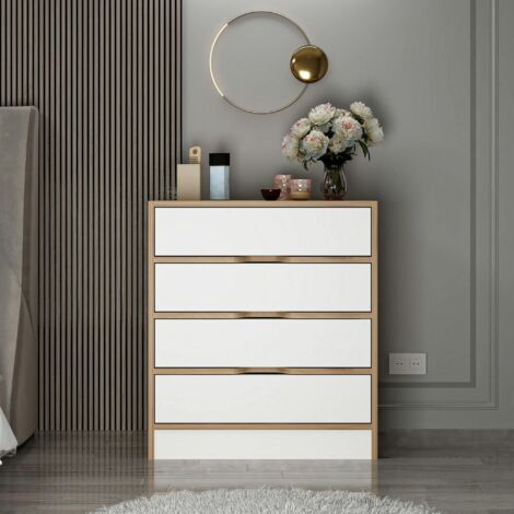 Petite commode moderne 4 tiroirs effet noyer & blanc BYRON (1/5)