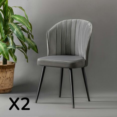 Chaise en velours gris - dossier enveloppant ROSARIO (Lot de 2) (1/5)