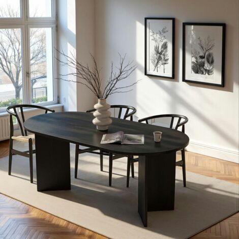 Pier Import – Table de salle à manger moderne noire effet bois – Pieds en V – Longueur 180 cm – Largeur 90 cm – Hauteur 75 cm – MDF mélaminé durable (1/5)