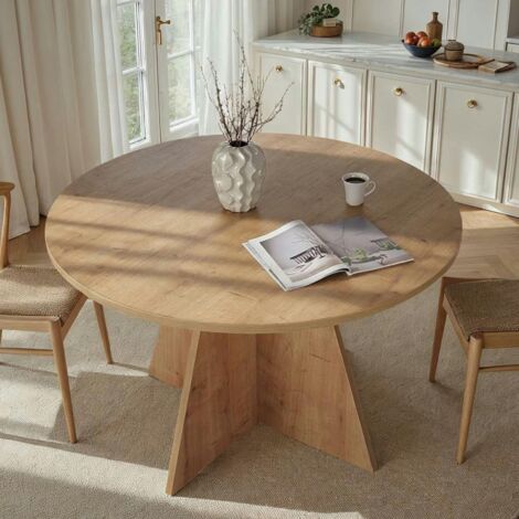 Table à Manger Ronde Lailang 110 Cm - Pour 4 Personnes, Surface En Bois, Pied Métal - Dimensions 110x110x75 Cm - Design Moderne Et Campagne - 6
