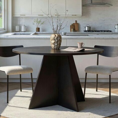 Pier Import – Table à manger ronde noire effet bois Ø120 cm – Hauteur 75 cm – MDF mélaminé résistant aux rayures – Surface spacieuse pour repas (1/5)