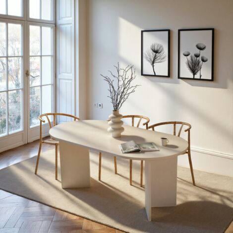 Pier Import – Table de salle à manger moderne blanche effet bois – Pieds en V – Longueur 180 cm – Largeur 90 cm – Hauteur 75 cm – MDF mélaminé durable (1/5)