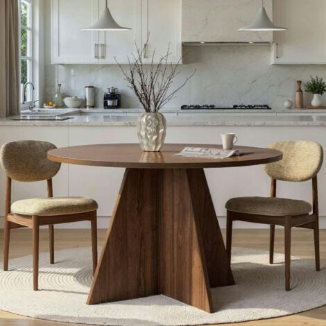 Pier Import – Table à manger ronde effet bois de noyer Ø120 cm – Hauteur 75 cm – Mélaminé décoré résistant aux rayures – Meuble à monter