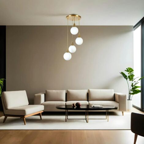 Suspension moderne dorée 4 globes verre dépoli SIERRE (1/5)