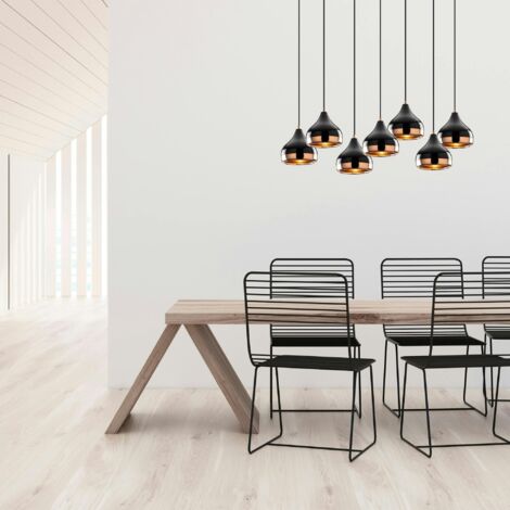 Suspension de table noire & cuivre, 7 abat-jour SILE (1/5)