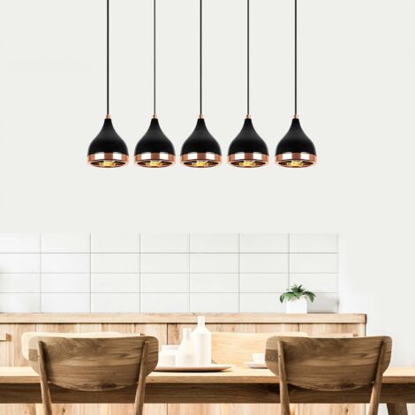 Suspension cuisine noire & cuivre, 5 abat-jour SILE (1/5)