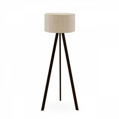 Lampadaire trépied effet bois noir, abat-jour beige chiné KILIS